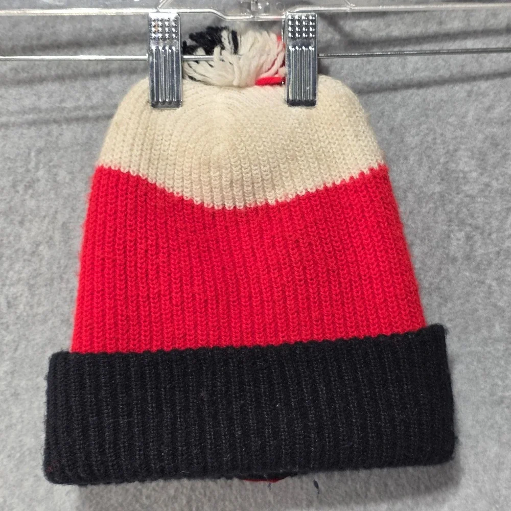 Disney Mickey Mouse Club Unisex Knit Beanie Pom Hat Red Black White Vintage